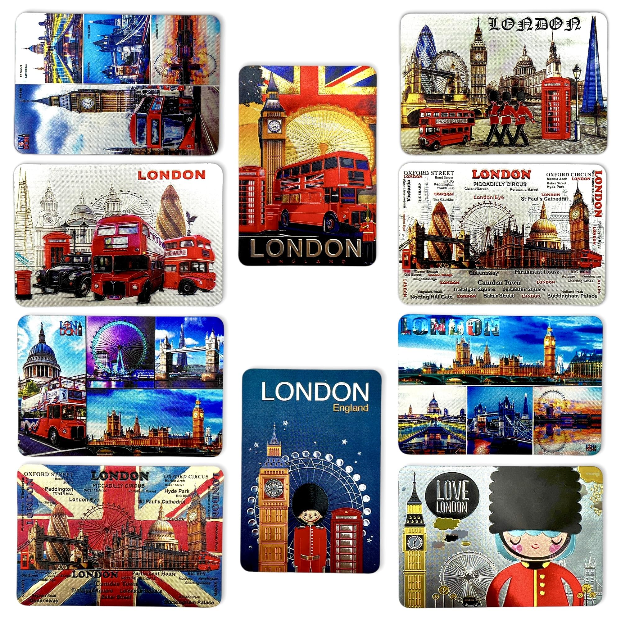 10 London Souvenir Fridge magnets - Union Jack Magnet British England Landmarks Picture Fridge Magnet - London Iconic Shiny Magnets Gift