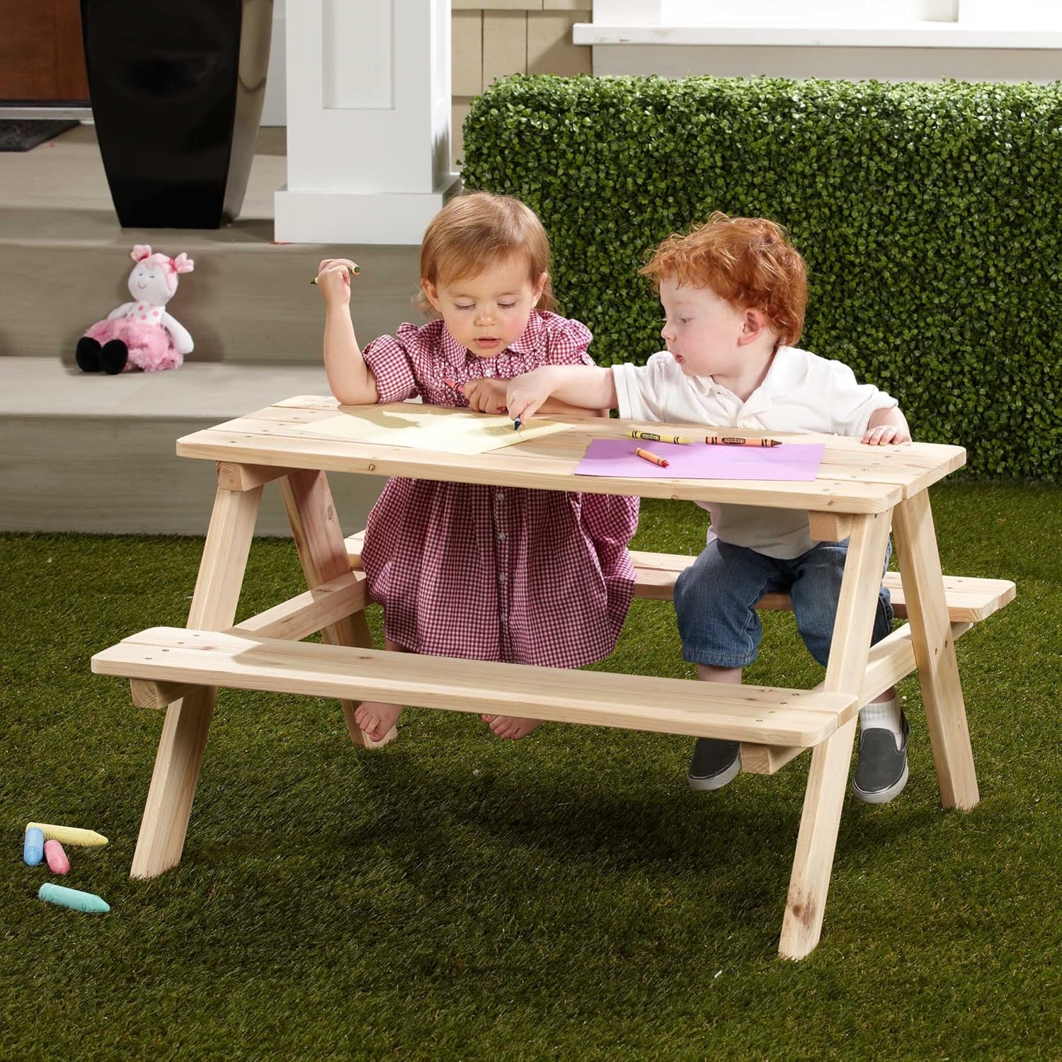 Merry Garden Kids Wooden Picnic Bench Outdoor Patio Dining Table, Natural : Outdoor Benches : Garden & Outdoor