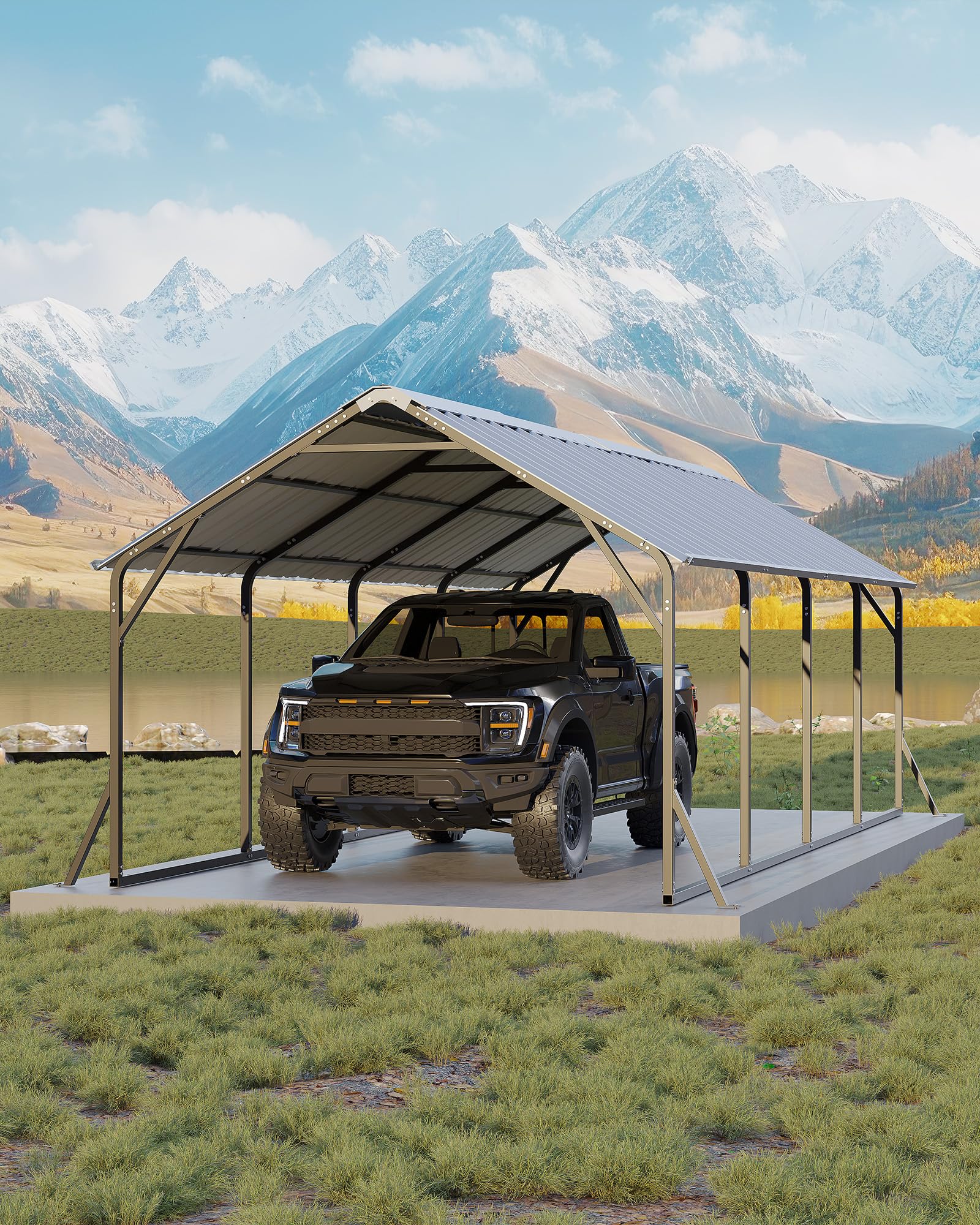 Photo 1 of *Partial Set* 11 ft x20 ft x9 ft Vertical Roof Metal Carport, Heavy Duty Steel Car Ports for All-Weather, for Full-Size Pickup Trucks, Boats, and Tractors, Black