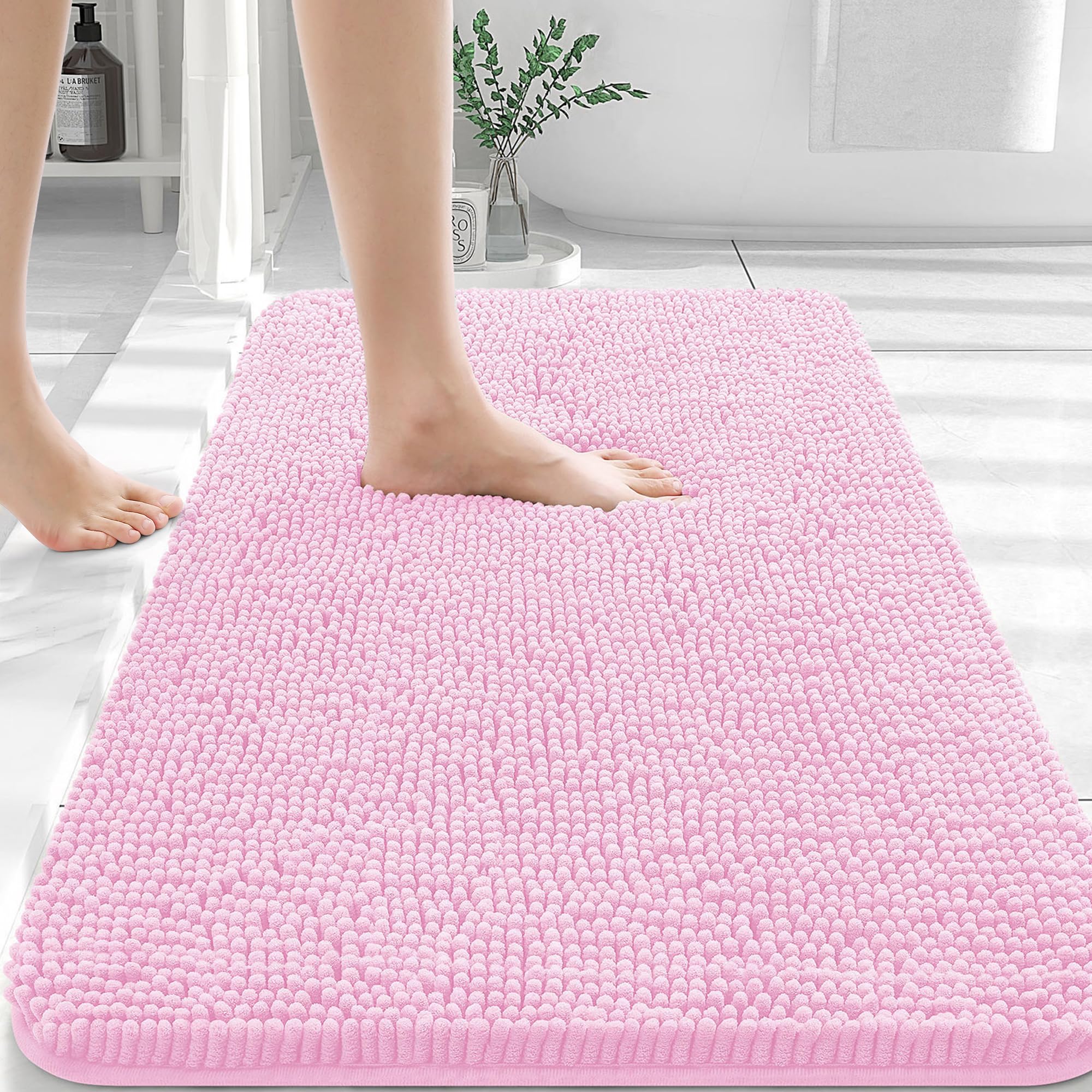 Photo 1 of **light pink**OLANLY Bathroom Rugs 30x20, Extra Soft Absorbent Chenille Bath Rugs, Rubber Backing Quick Dry, Machine Washable Bath Mats for Bathroom Floor, Tub and Shower, Home Decor Accessories, Pink