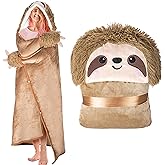 Sloth Wearable Hooded Blanket for Adults - Super Soft Warm Cozy Plush Flannel Fleece & Sherpa Hoodie Throw Cloak Wrap - Sloth Gifts for Women Adults and Kids
