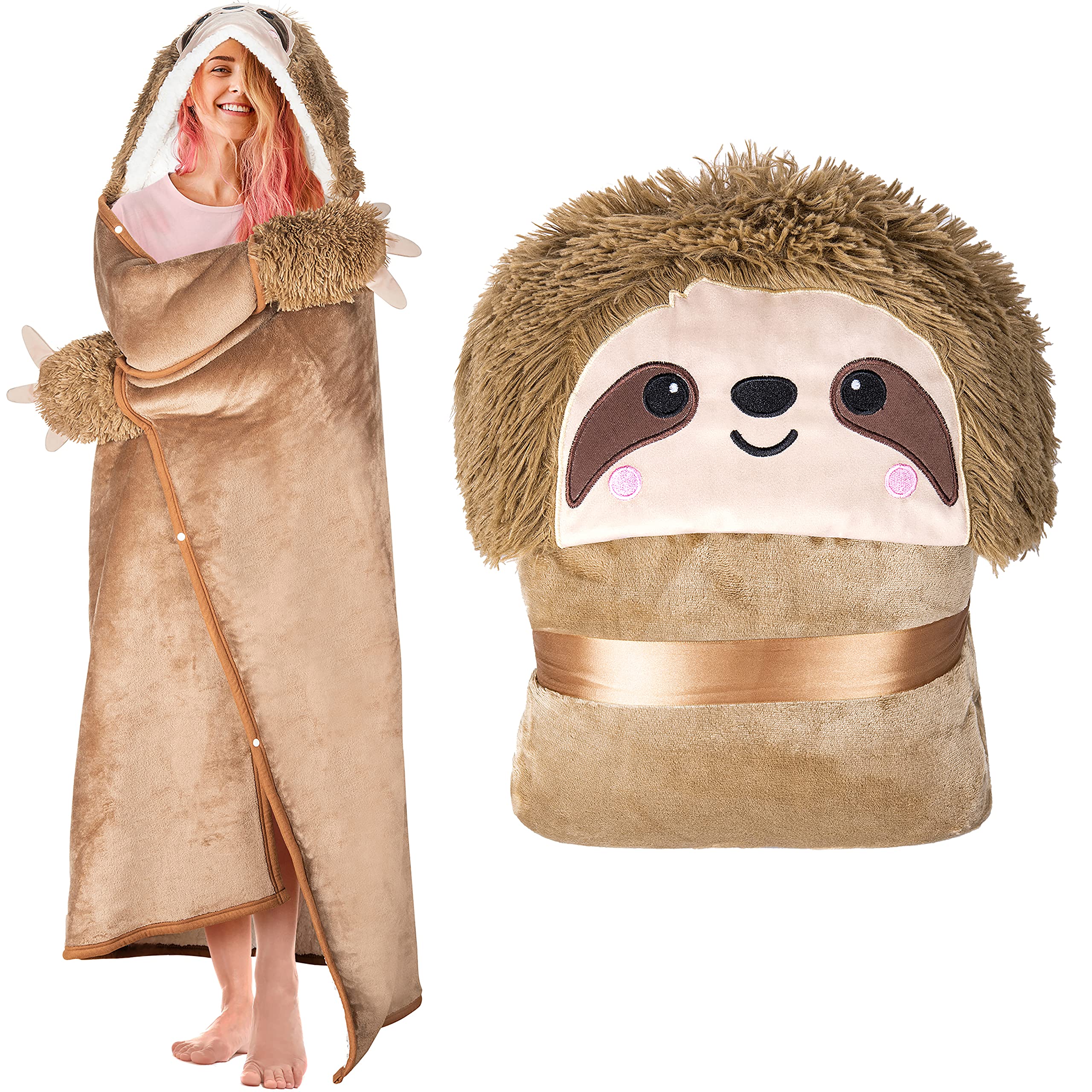 Photo 1 of OS Sloth Wearable Hooded Blanket for Adults - Super Soft Warm Cozy Plush Flannel Fleece & Sherpa Hoodie Throw Cloak Wrap - Sloth Gifts for Women Adults and Kids