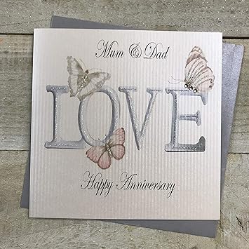 White Cotton Cards Vintage Mum Dad Love Happy Handmade Anniversary Card Pd75m Amazon Co Uk Kitchen Home