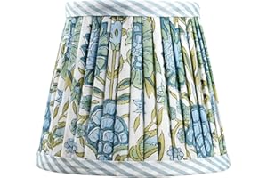 Ridhi Pleated Block Print Lamp Shade Asparagus Green Floral Medium 4" Top x 6" Bottom x 5" High Spider with Harp and Finial Fitting, For Home Café And Restros