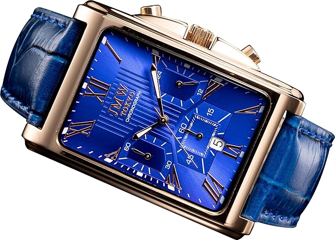 Amazon Jmw Tokyo 腕時計 メンズ ブルー ローズゴールド 角型 ローマ数字インデックス 上級 クロノグラフ 本革ベルト 腕時計 世界限定300本 メンズ腕時計 腕時計 通販