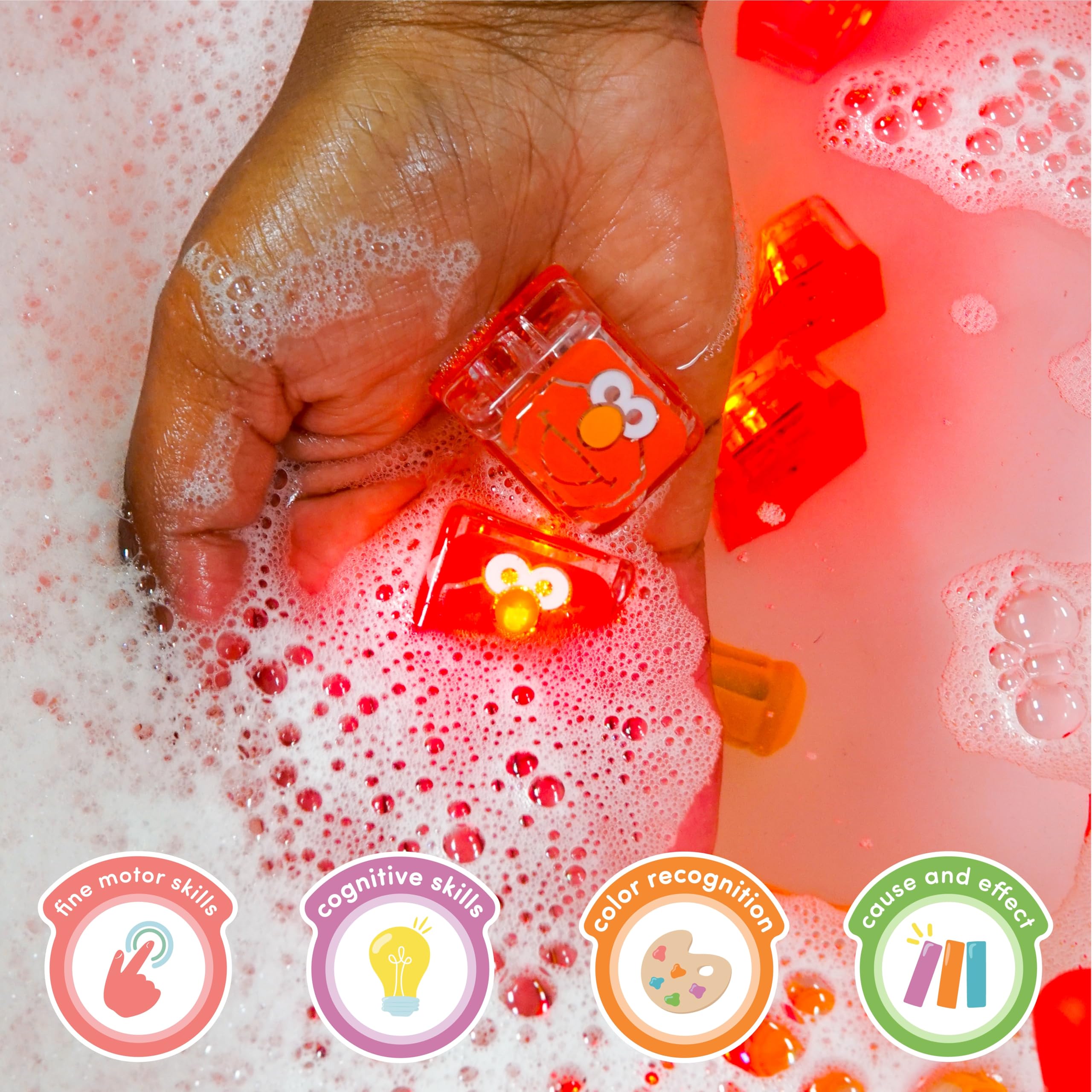 Glo Pals x Sesame Street Water-Activated Light-Up Cubes for Sensory Play (Elmo - Cubes Only)