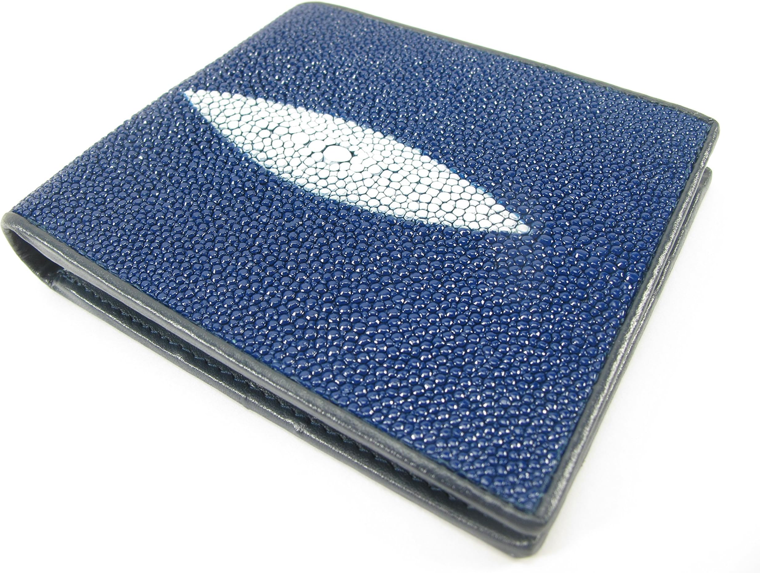 Genuine Stingray Shagreen Skin Leather Bifold Wallet (Cobalt Blue)