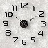 SIEMOO Large DIY Wall Clock, 3D Mirror Number Stickers Large Wall Clock Kit Mute Frameless Modern Design for Home Living Room Bedroom Office Decoration-Black 002