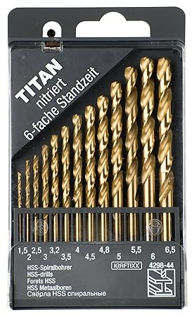 kwb KRAFTIXX HSS Spiralbohrer-Satz, Titan nitriert – Bohrer-Set, 13-teilig, Ø 1,5 bis 6,5 mm (Steigung 0,5 mm) sowie 3,2 und 4,8 mm