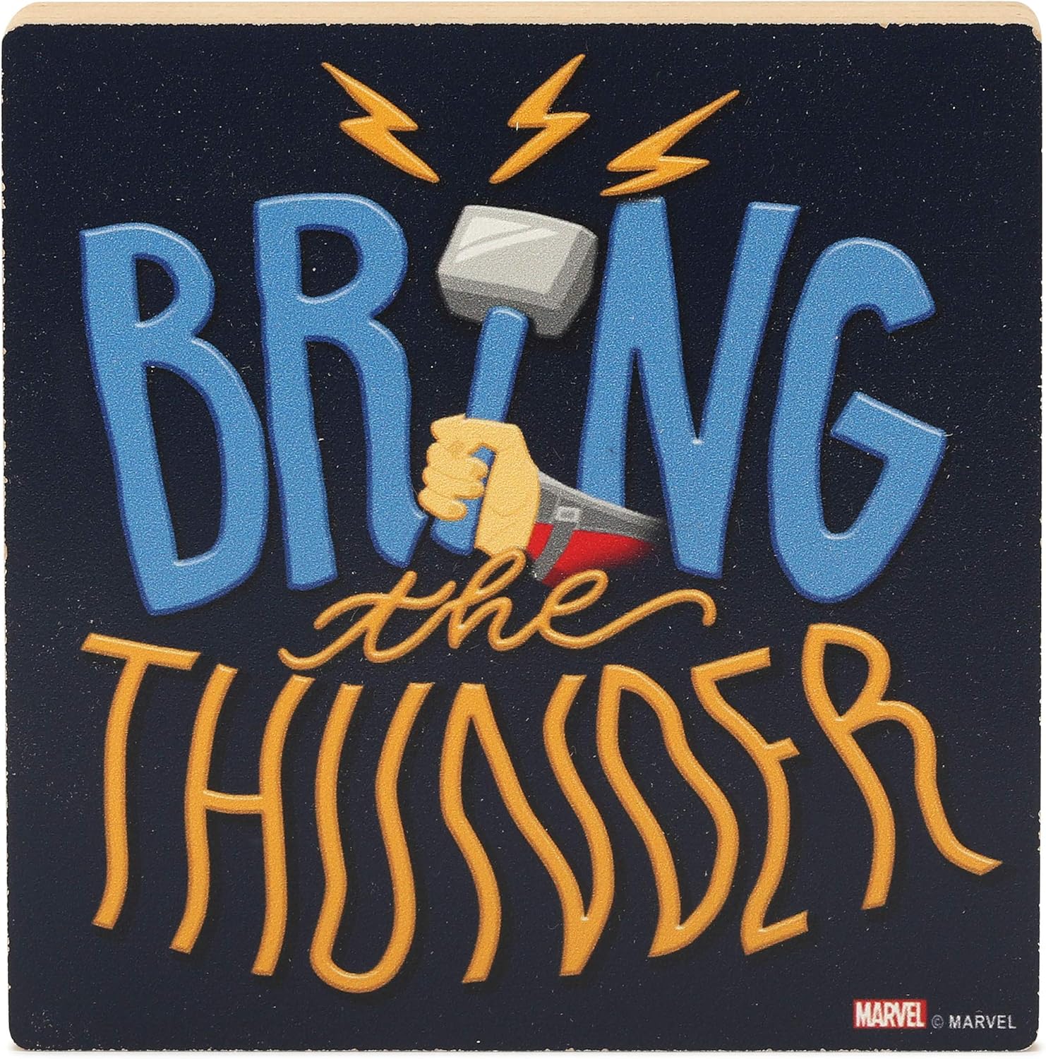 Open Road Brands Marvel Thor Hammer Bring The Thunder - Chunky Wood Decor for Movie Room, Man Cave, or Kids' Room