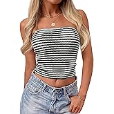 ZESICA Women's Spring Striped Strapless Crop Tube Tops 2026 Summer Knit Bandeau Going Out Shirts Y2K Beach Vacation Outfits