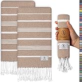 Ossano Decorative Turkish Hand Towels - Thin & Classic - Set of 2 (30" x 18") - for Kitchen & Bathroom - Multifunctional as - Kitchen Hand Towels, Dish Cloths, Boho Bathroom Towels - Light Brown