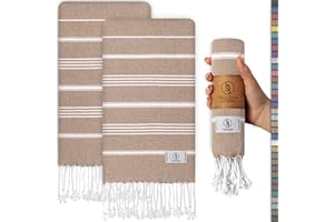 Ossano Decorative Turkish Hand Towels - Thin & Classic - Set of 2 (30" x 18") - for Kitchen & Bathroom - Multifunctional as - Kitchen Hand Towels, Dish Cloths, Boho Bathroom Towels - Light Brown