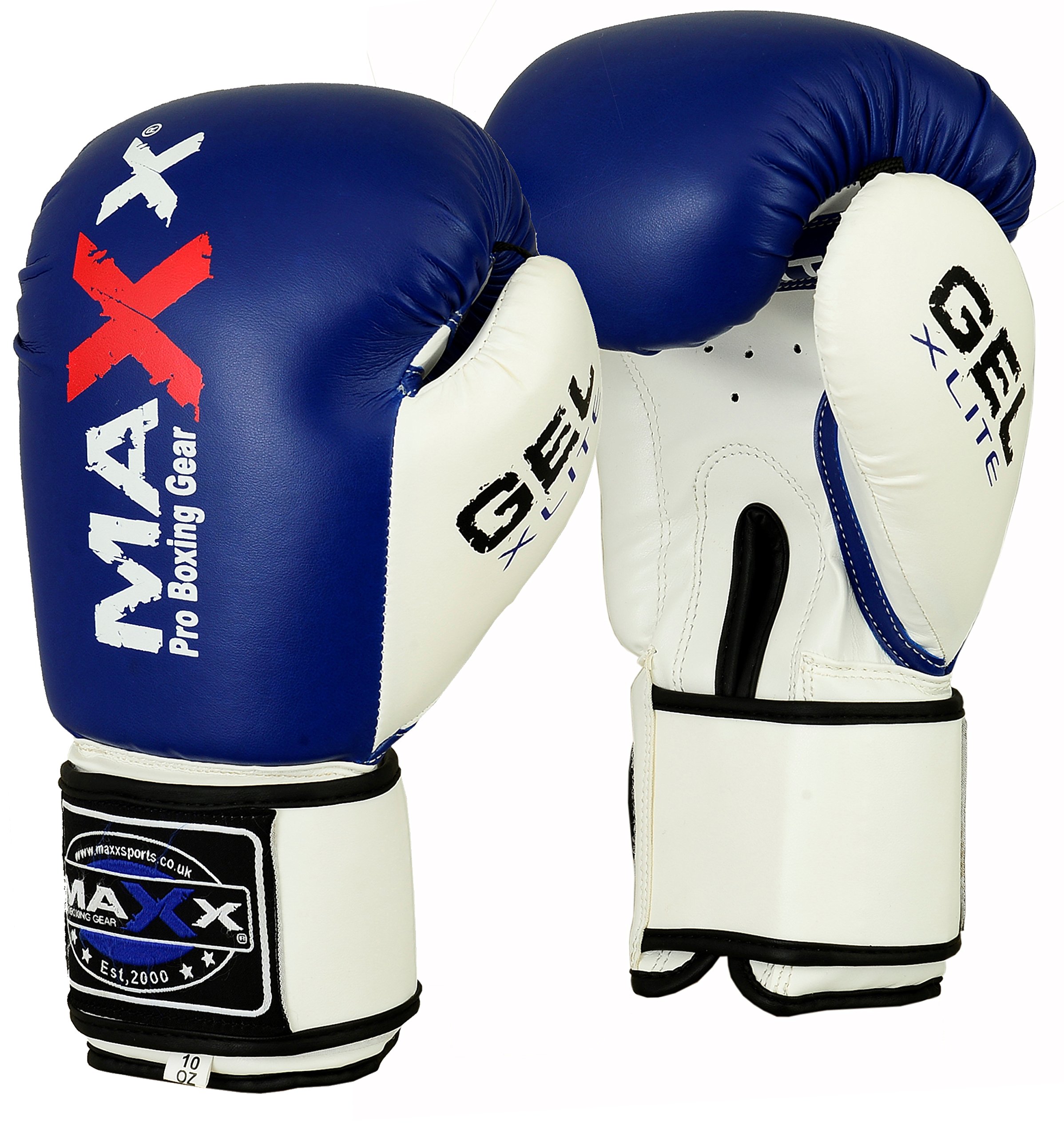 Maxx Blue/White boxing gloves Junior kids & adult sizes Rex leather 4oz
