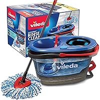 Vileda RinseClean Spin Mop & Bucket System | 2-Tanks Separate Clean and Dirty Water | Machine Washable and Reusable Microfibr