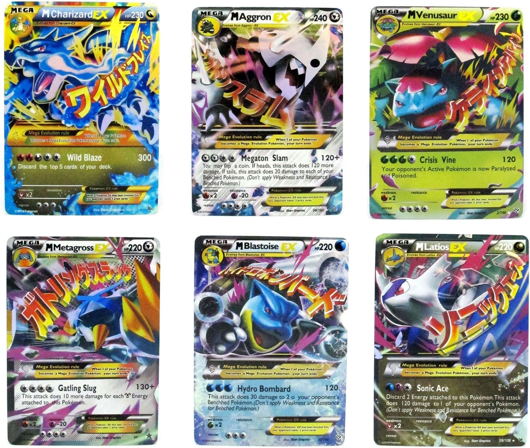 Mega Ex Cards Set of 6 Cards Platinum Card Series Charizard Blue Dragon Set