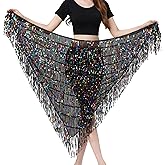 MUNAFIE Hip Scarf for Belly Dance Folk Dance Halloween Costume Tribal Dance Skirt with Sequin Tassel