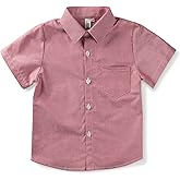 OCHENTA Boys' Short Sleeve Oxford Dress Shirt Button Down with Pocket for School Party Wedding 2T-11 Years