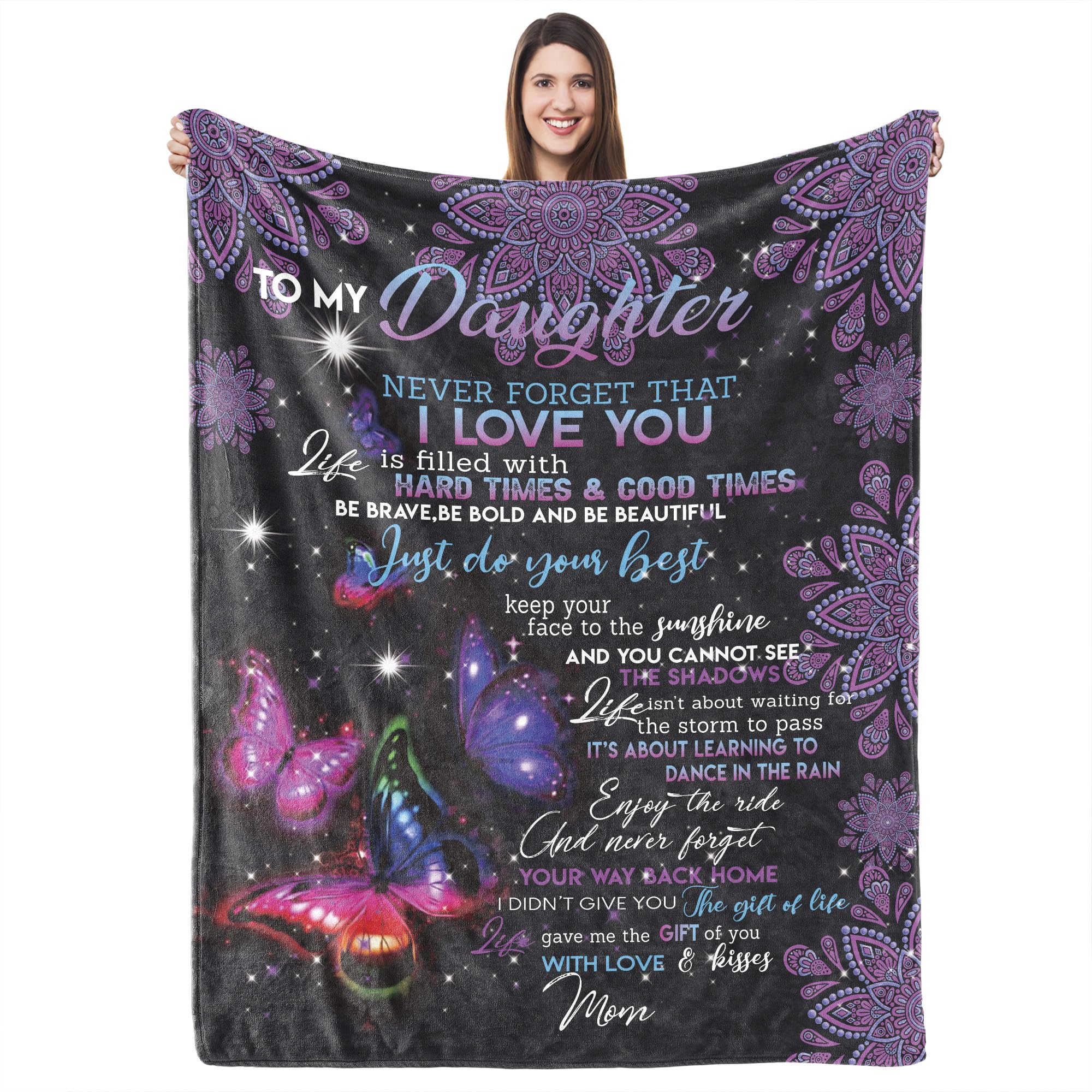 UFOORO Gifts for Daughter from Mum - Blanket Throws Daughter Gift from Mum, Birthday Gifts for Daugher Butterfly Blankets to My Daughter Gifts from Mom