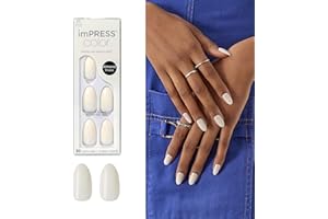 KISS imPRESS No Glue Mani Press On Nails, Color, 'Ballroom', White, Medium Size, Almond Shape, Includes 30 Nails, Prep Pad, Instructions Sheet, 1 Manicure Stick, 1 Mini File