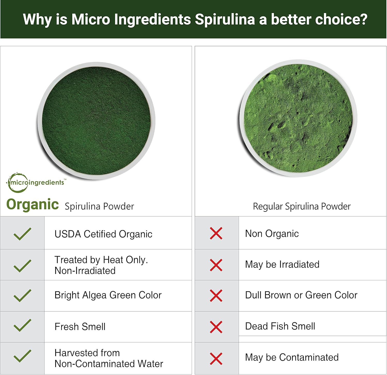 Micro Ingredients Pure Organic Spirulina Powder,1 Pound, Rich in Antioxidant, Minerals, Fatty Acids, Fiber and Protein, No Irradiated, No Contaminated, No GMOs and Vegan Friendly: Health & Personal Care