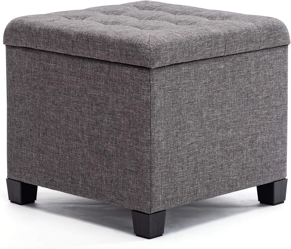 HNNHOME Stool with Storage 44L Linen Anthracite 45x45x41 cm
