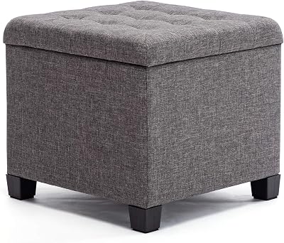 HNNHOME Stool with Storage 44L Linen Anthracite 45x45x41 cm