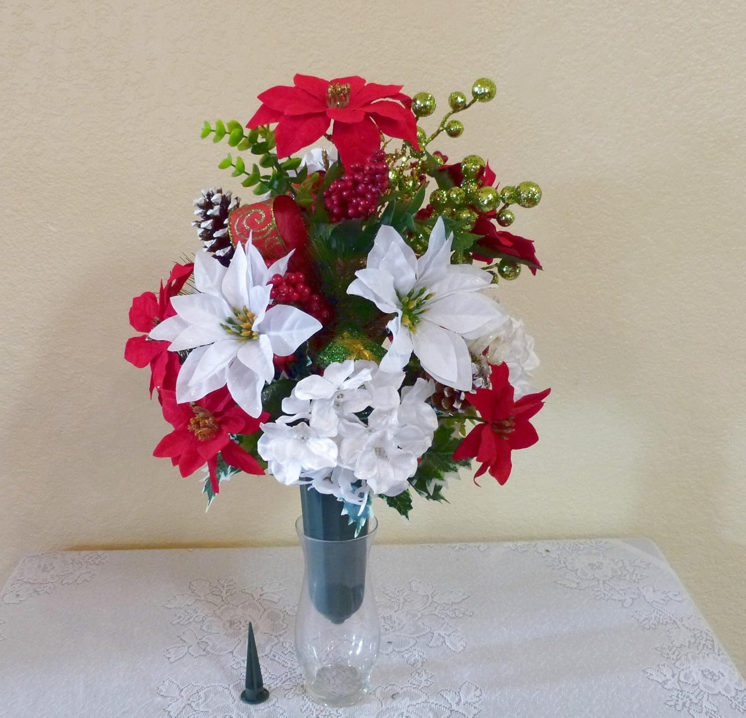 Amazon Com Poinsettia Pine Cone Cemetery Vase Cemetery Vase