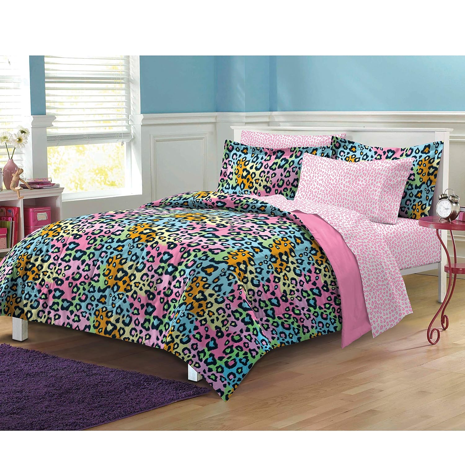 My Room Neon Leopard Ultra Soft Microfiber Girls Comforter Set, Multi-Colored, Full