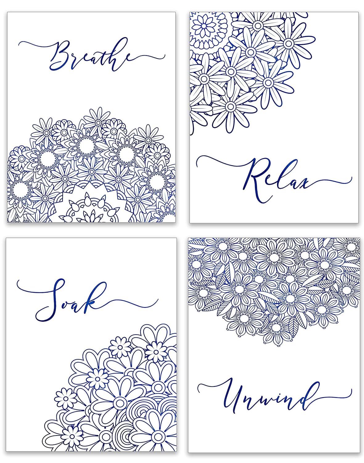 Amazon Com Bathroom Pictures Wall Decor Abstract Navy Blue Bath Art Indigo Blue Flower Pictures Watercolor Floral Artwork Botanical Wall Pictures For Home Cuadros De Pared Set Of 4 8x10 Unframed Handmade