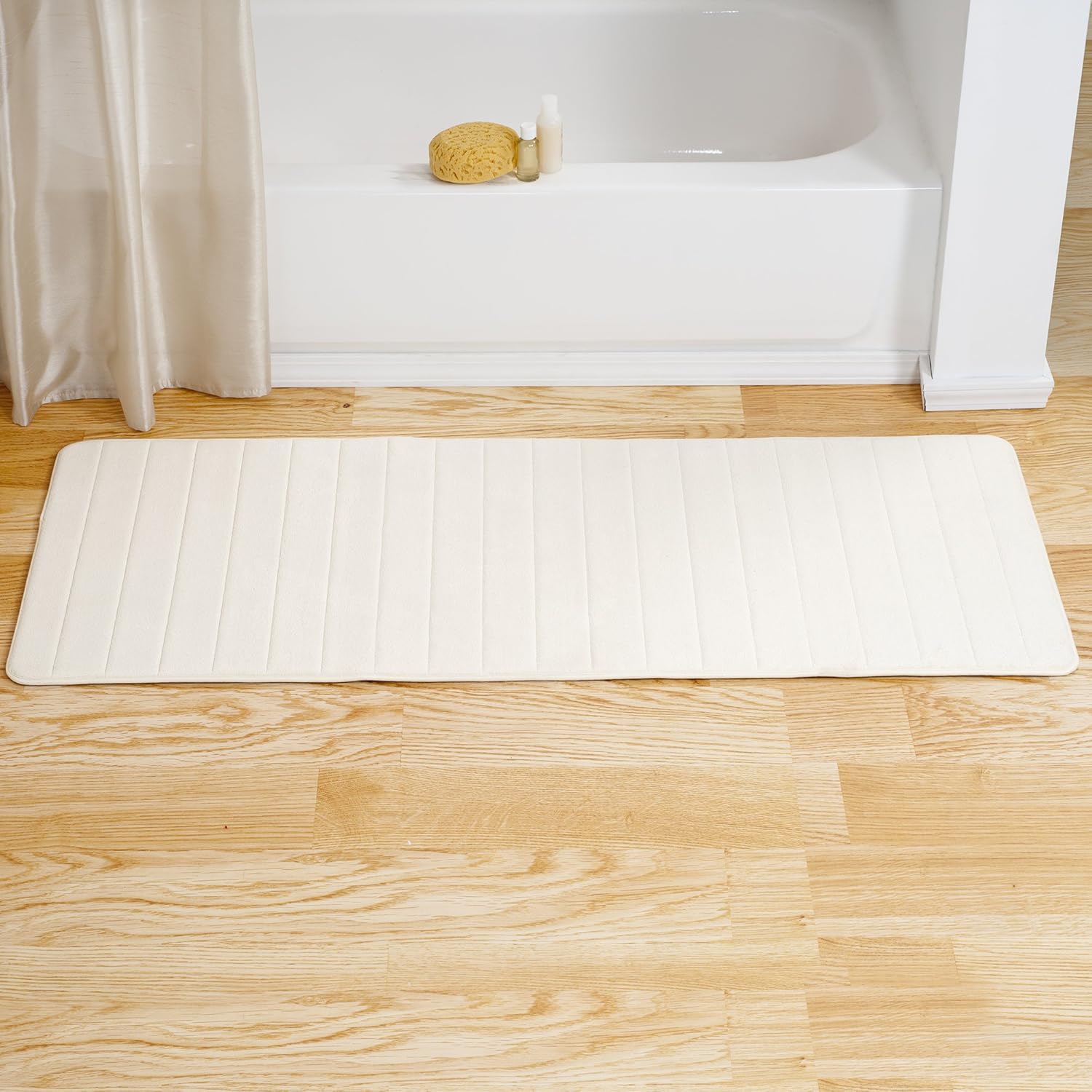 Lavish Home Memory Foam Striped Extra Long Bath Mat, 24 by 60", White