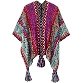 BOCOSO Knit Shawl Wrap Poncho Cape for Women, Ladies Knitted Cardigan Kimono with Fringe for Fall Winter