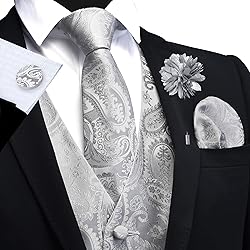 GUSLESON Light Grey Mens Vest Tie and Bow Tie Set