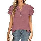 ANRABESS Women Tops Ruffle Short Sleeve V Neck Dressy Blouse Summer Elegant Work Henley Shirts Spring Business Casual Outfits