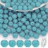 120 Pcs Clay Rhinestone Beads 10mm for Jewelry Making, Bling Sparkle Rhinestone Beads with Elastic String for Bracelet Necklace Earring Jewelry Making (Turquoise)