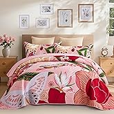 Tyrot 3 Piece Pink Boho Floral Full/Queen Quilt Sets Farmhouse Botanical Reversible Lightweight Bedspread with 2 Shams Butterfly Microfiber Bedding Quilts Set for All Season, 90''x96''