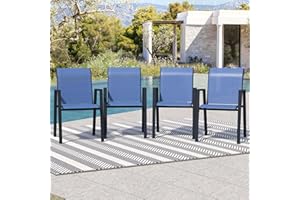 Seekverse Lawn Chair, Patio Chairs Set of 4, Outdoor Stackable Dining Chairs, Lightweight Patio Furniture Set for Garden, Backyard, and Poolside, Blue