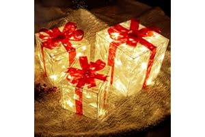 Lulu Home Christmas Lighted Boxes, Set of 3 60 LED Light Up Decor Outdoor, Light Up Christmas Boxes Present Decorations Outdoor Yard