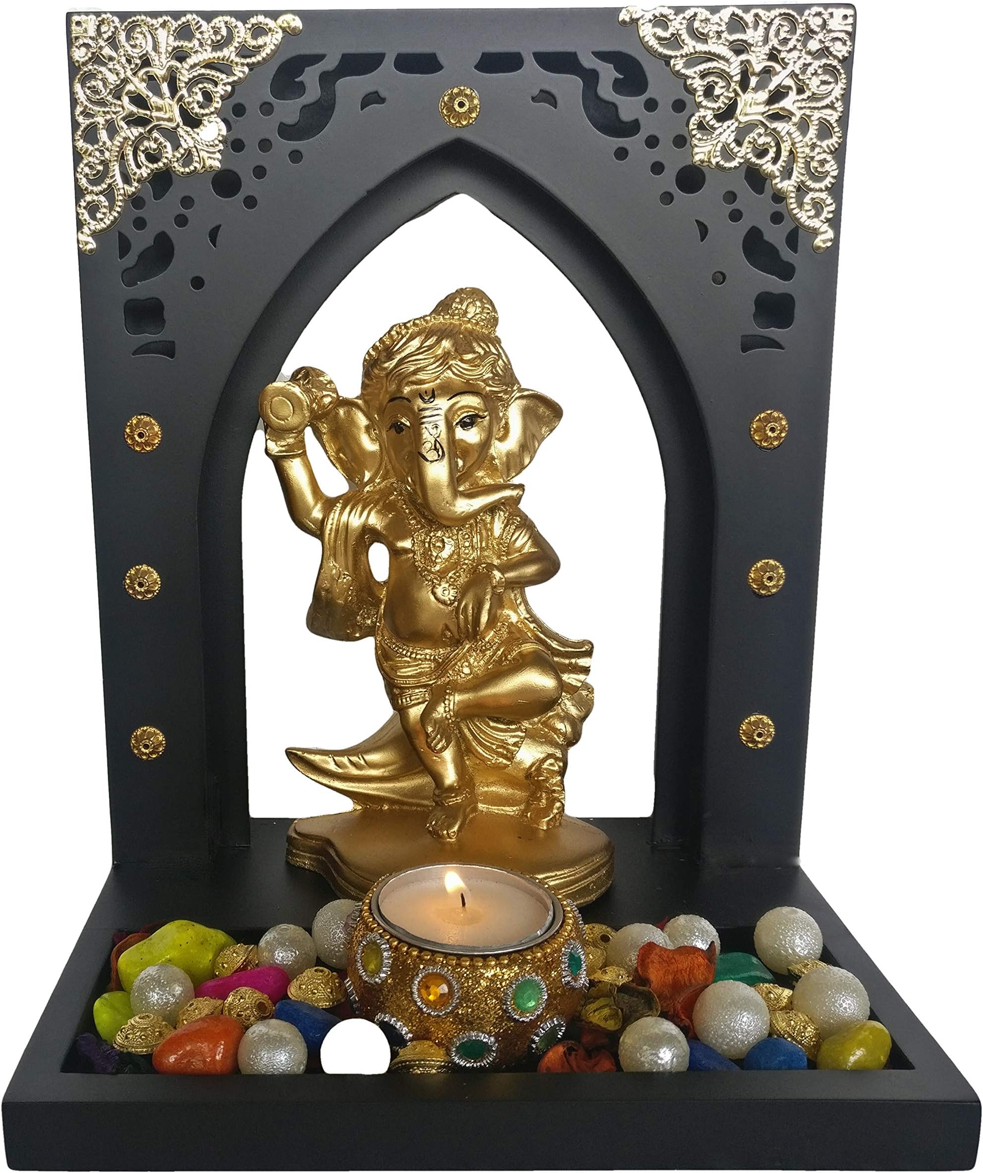 Sacred Blessings® Ganesha Idol in Mandap (L x B x H: 18.5 x 14.5 x 24) cm for Gift Home Decor Showpiece Murti