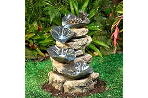 Frog and Four Lily Pad Rustic Outdoor Floor Water Fountain 21" High with LED Light Stacked Rock Cascading Decor for Garden Patio Backyard Deck Home Lawn Porch House Exterior - John Timberland