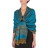 Sakkas Border Pattern Layered Reversible Woven Pashmina Shawl Scarf Wrap Stole