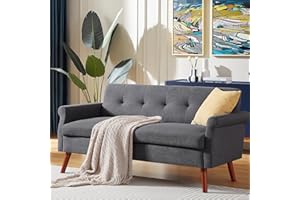 Anranni Loveseat Sofa 64" W Small Sofa Couch, Mid Century Modern Love Seat Couches, 2 Seater Mini Sofa for Small Spaces, Comfy Deep Seat Sofa Cama for Living Room, Office, Bedroom, Dark Grey