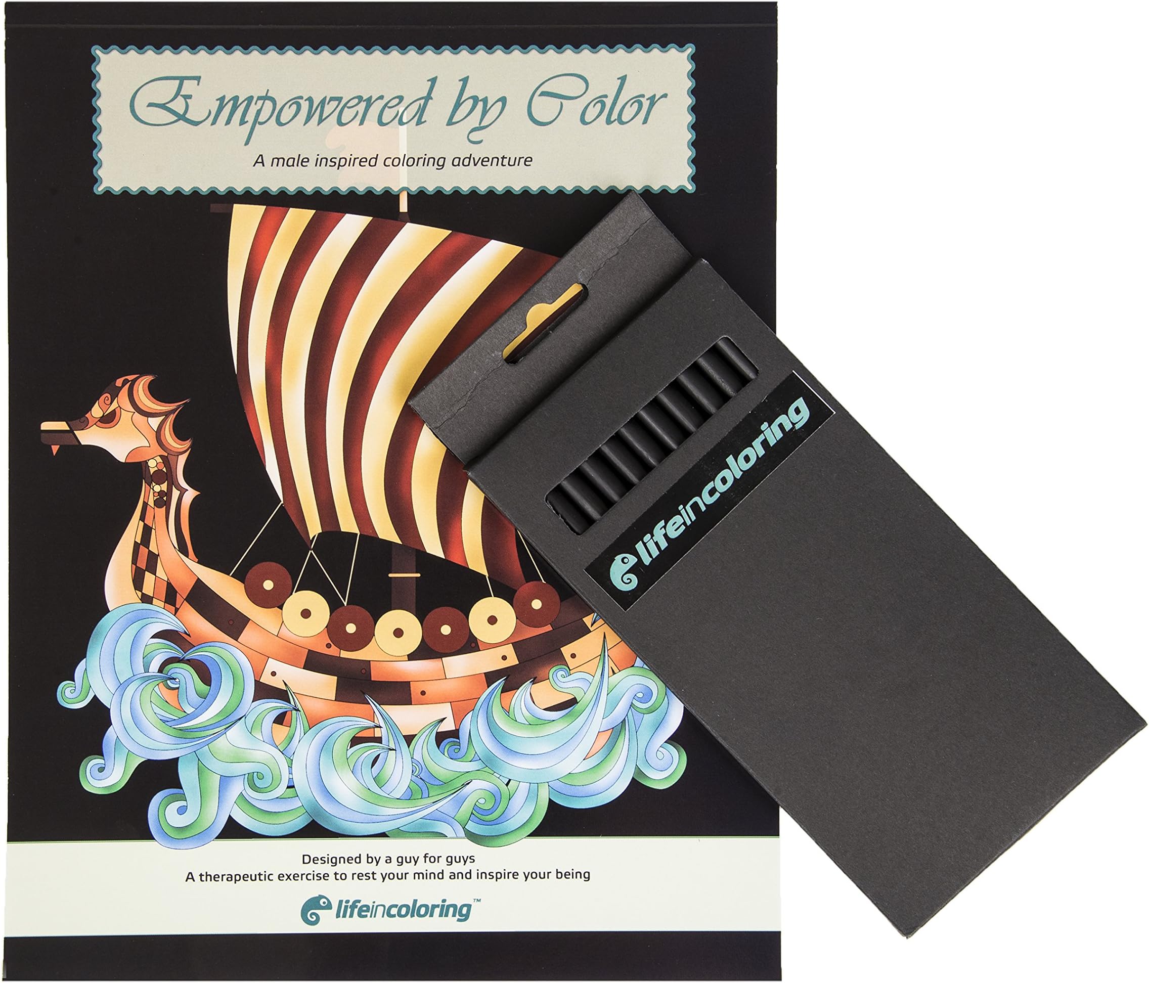 Men's Coloring Book & Coloring Pencils by Life in Coloring - Empowered by Color. Quality, USA Made, Single Sided, Left Handed Friendly,Unique Adult Coloring Pages Created to Inspire.