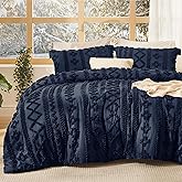 Bedsure Tufted Boho Comforter Set Queen Size - Navy Boho Bed Set, GentleSoft™ 3 Pieces Farmhouse Shabby Chic Embroidery Bedding, Gifts for Woman, Soft Jacquard Queen Comforter for All Seasons
