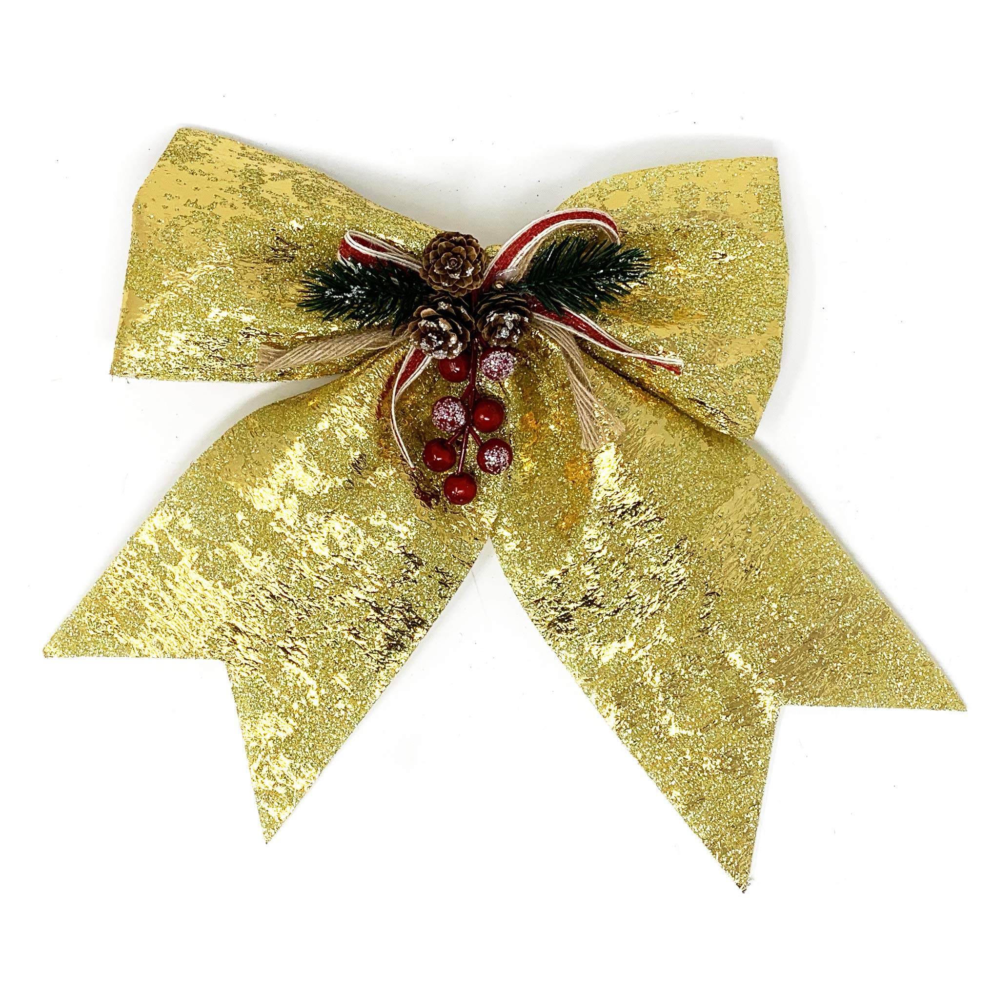 Allgala Christmas Decorative Bows for Wreath Garland Treetopper Christmas Tree (11" LG Gold Foil 2-PK)-XBW93055