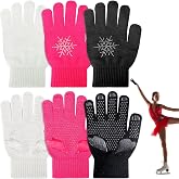Jiuguva 3 Pairs Ice Skating Gloves for Kid Girl Figure Skating Accessories Gloves with Snowflake Rhinestone
