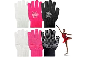 Jiuguva 3 Pairs Ice Skating Gloves Figure Skating Accessories Gloves with Snowflake Rhinestone for Kid Girl