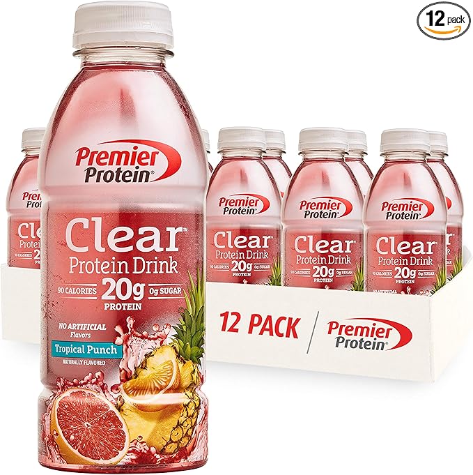Amazon Com Premier Protein Clear Drink Tropical Punch 20g Protein 0g Sugar 1g Carb 90 Calories Keto Friendly Gluten Free No Soy Ingredients 16 9 Fl Oz 12 Pack Health Personal Care