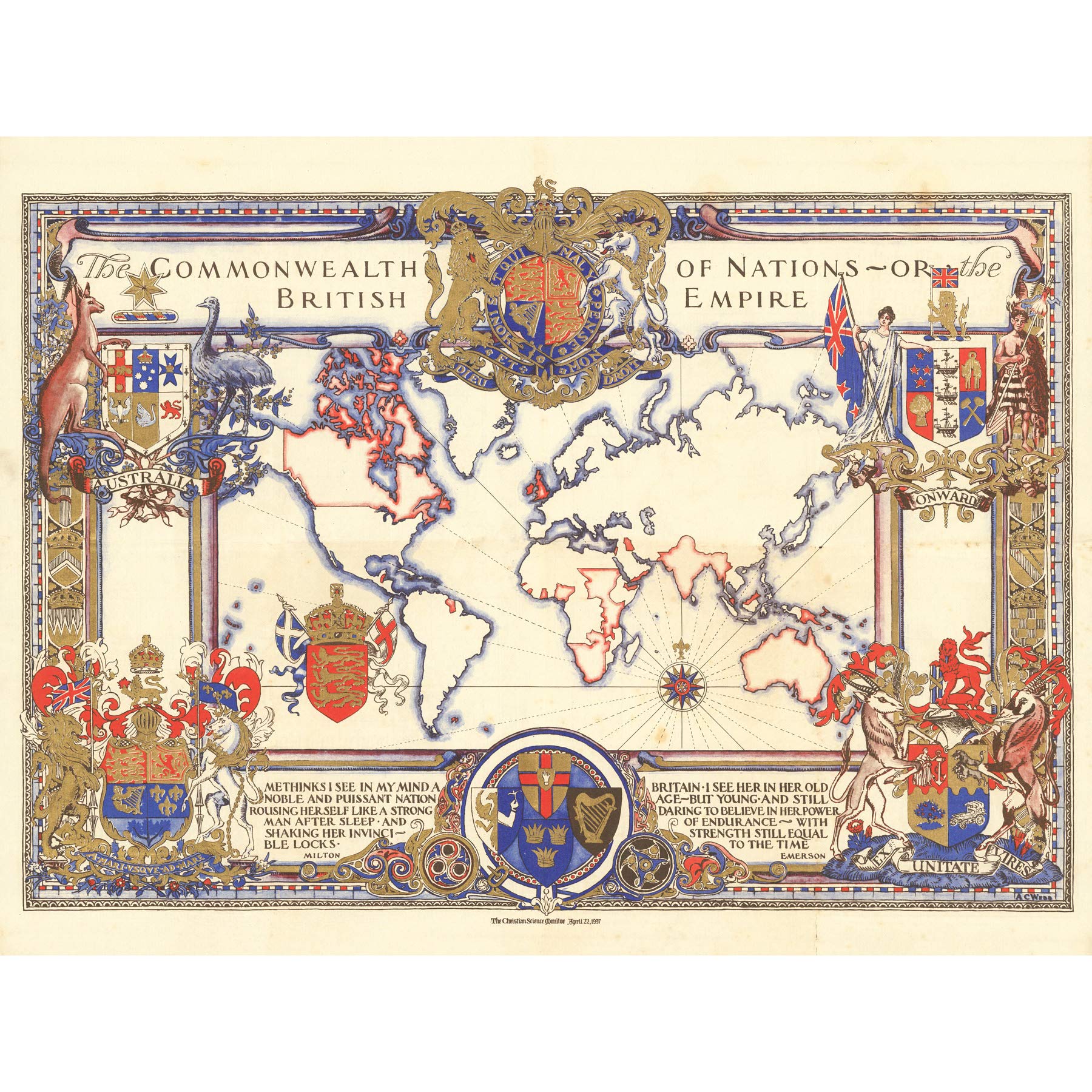 Artery8 Map Webb 1937 British Empire Commonwealth Pictorial Large Wall Art Poster Print Thick Paper 18X24 Inch