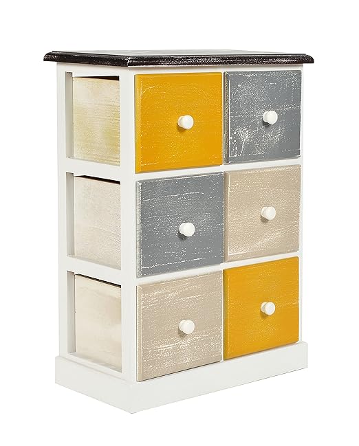 title=ts-ideen Mobiletto Cassettiera Multicolore stile Shabby 6 Cassetti per Bagno